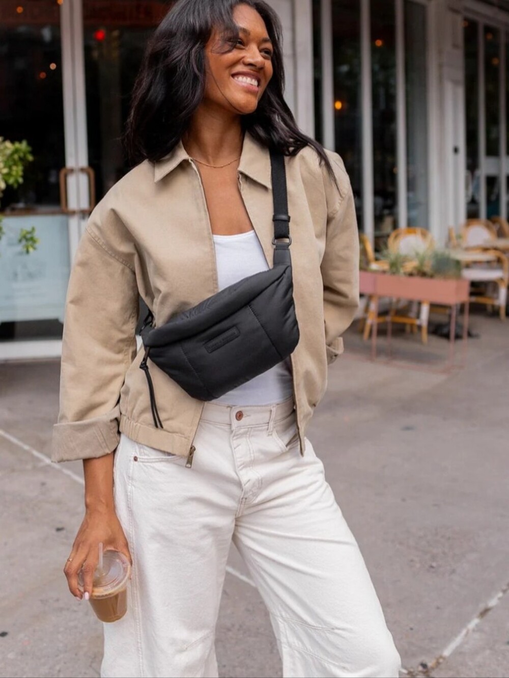 Poppy & Peonies Black Quilted Sidekick (Crossbody Belt Bag)